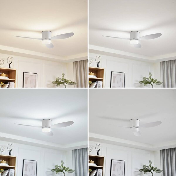 Lucande LED mennyezeti ventilátor Kayu, fehér, egyenáramú, csendes, Ø 132 cm, Fehér / opál, Nappali / Étkező, Műanyag, Modern