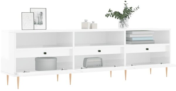 Magasfényű fehér szerelt fa TV-szekrény 150 x 30 x 44,5 cm