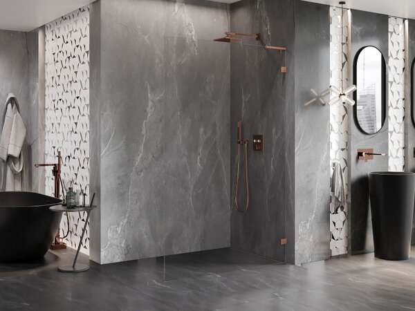 Mexen Lunar L, zuhanyfal jobb oldali 50 x 200 cm, 8 mm-es átlátszó üveg, rozéarany profil, 830L-050-000-60-00-P