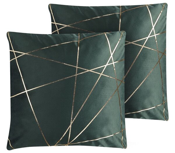 2 db díszpárna PINUS Bársony 45 x 45 cm Sötétzöld Geometrikus mintás