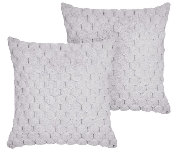2 db díszpárna PURSLANE Műszőrme 43 x 43 cm Világosszürke Geometrikus mintás
