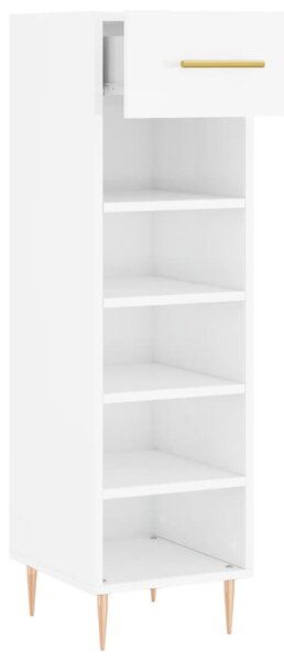 Magasfényű fehér szerelt fa cipőszekrény 30x35x105 cm