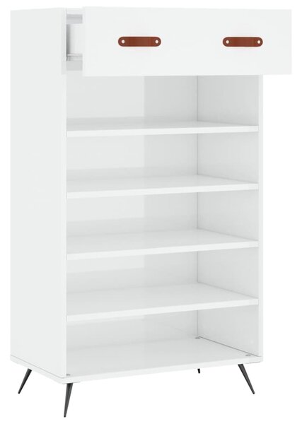 Magasfényű fehér szerelt fa cipőszekrény 60 x 35 x 105 cm