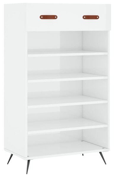 Magasfényű fehér szerelt fa cipőszekrény 60 x 35 x 105 cm