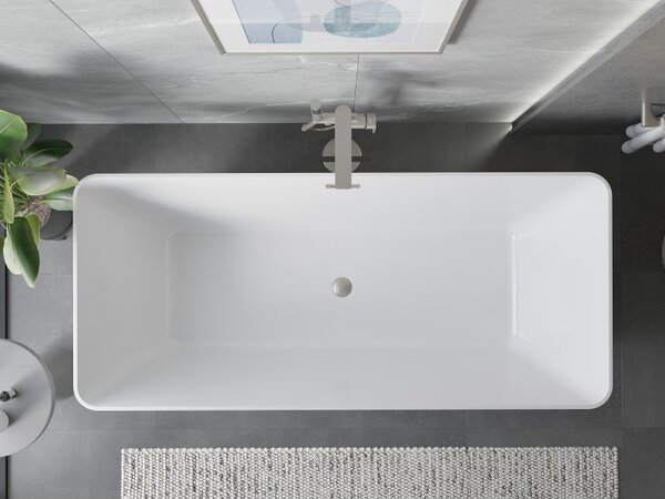 Mexen Velo Slim, szabadon álló kád 170 × 75 cm, fényes fehér, acél túlfolyóval, 52811707500-97