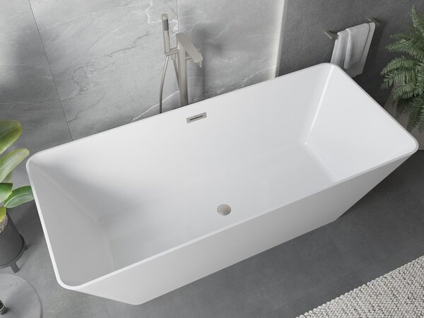 Mexen Velo Slim, szabadon álló kád 170 × 75 cm, fényes fehér, acél túlfolyóval, 52811707500-97