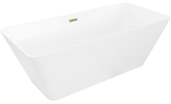 Mexen Velo Slim, szabadon álló kád 170 × 75 cm, fényes fehér, fényes arany túlfolyóval, 52811707500-50