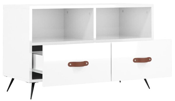 Fehér magasfényű szerelt fa TV-szekrény 80x36x50 cm