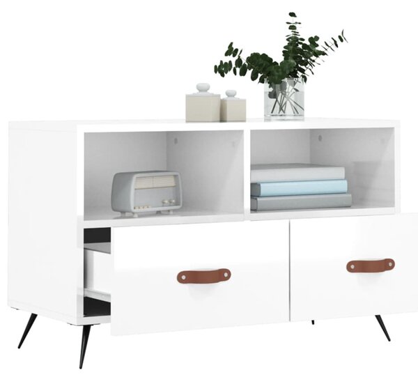 Fehér magasfényű szerelt fa TV-szekrény 80x36x50 cm