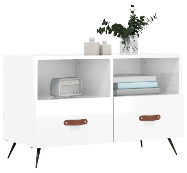 Fehér magasfényű szerelt fa TV-szekrény 80x36x50 cm