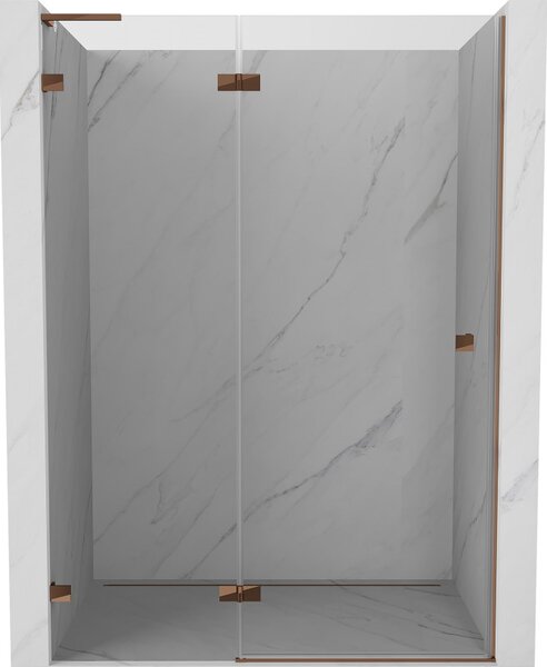 Mexen Lunar L, Forgó bal oldali zuhanyajtó 130 cm, 8 mm-es átlátszó üveg, rozéarany profil, 834L-130-000-60-00-L