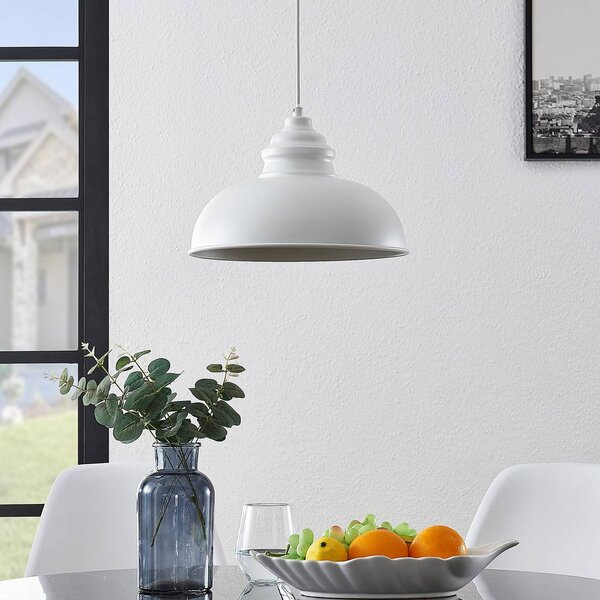 Lindby függőlámpa Cliona, fehér, fém, Ø 31 cm, E27, dimmelhető, Fehér / opál, Nappali / Étkező, fém, Vintage