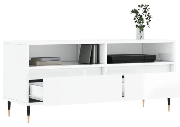 Magasfényű fehér szerelt fa TV-szekrény 100 x 34,5 x 44,5 cm