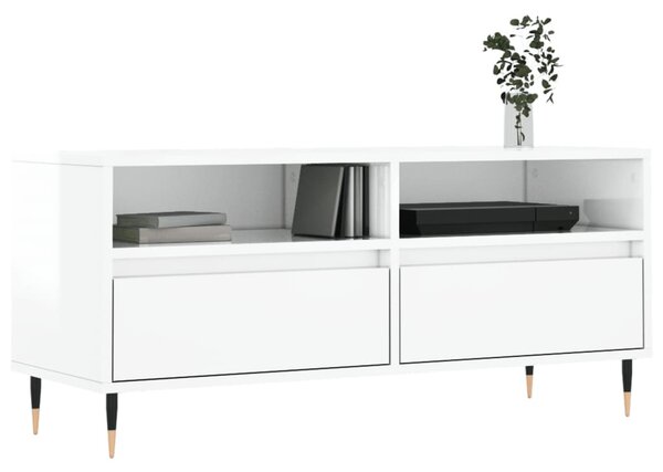 Magasfényű fehér szerelt fa TV-szekrény 100 x 34,5 x 44,5 cm
