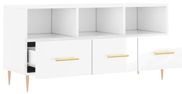 Fehér magasfényű szerelt fa TV-szekrény 102x36x50 cm
