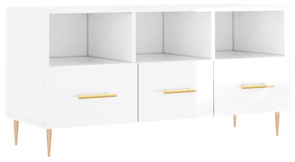 Fehér magasfényű szerelt fa TV-szekrény 102x36x50 cm