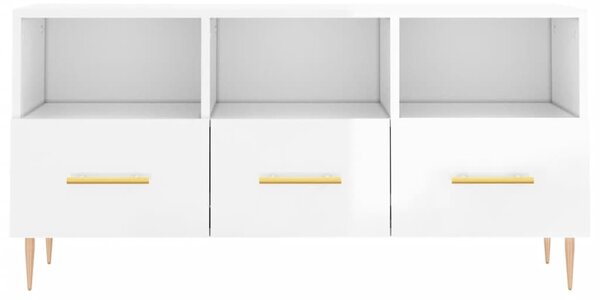 Fehér magasfényű szerelt fa TV-szekrény 102x36x50 cm