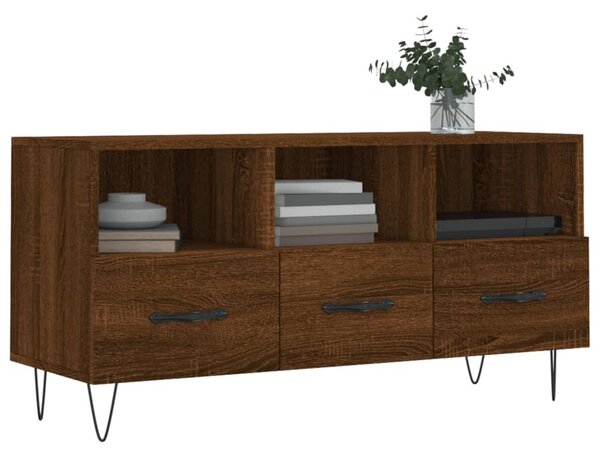 Barna tölgyszínű szerelt fa TV-szekrény 102 x 36 x 50 cm