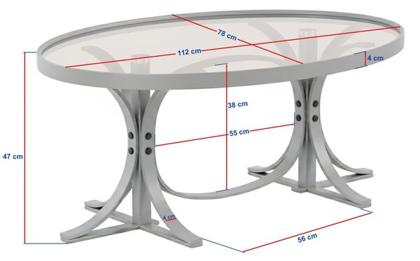 Buket üveg dohányzóasztal, dió, 112 cm