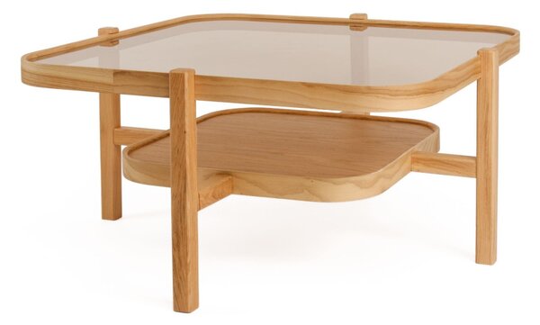 Olimpus üveg dohányzóasztal, tölgy, 90 cm