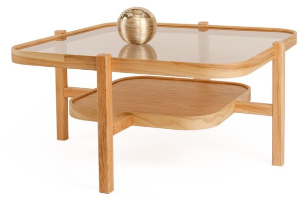 Olimpus üveg dohányzóasztal, tölgy, 90 cm