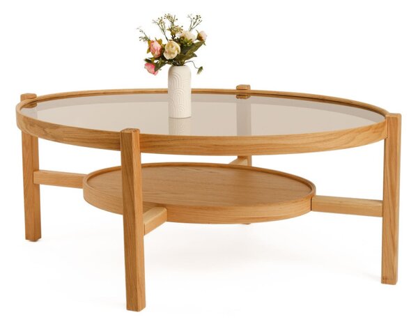 Harmony üveg dohányzóasztal, tölgy, 110 cm