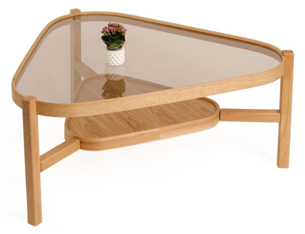 Capella üveg dohányzóasztal, tölgy, 95 cm
