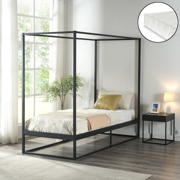 Baldachinos ágy Kristianstad matraccal 90x200 cm fekete