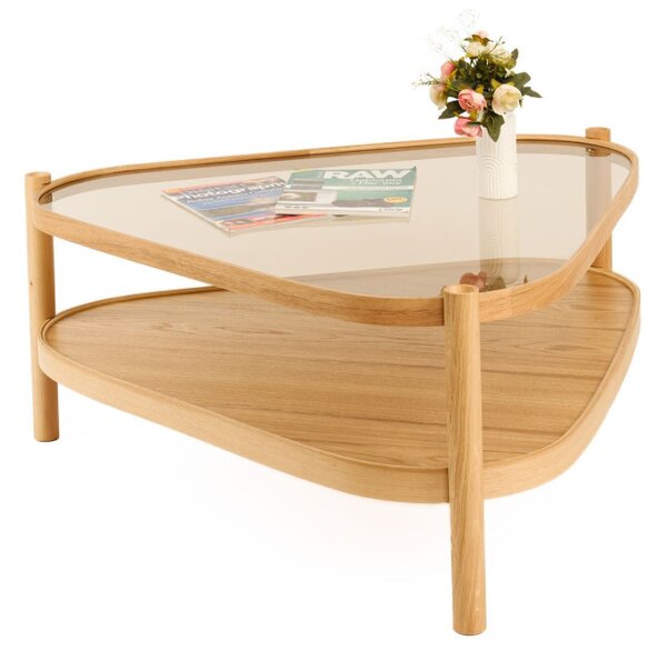 Nesta üveg dohányzóasztal, tölgy, 95 cm