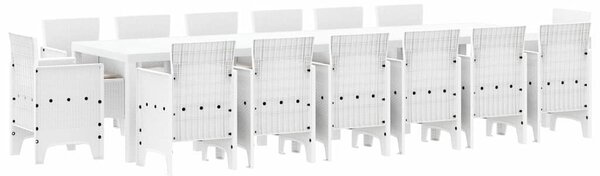 VidaXL Kert étkező szett 15 db Fehér Polt rattan