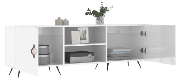 Fehér magasfényű szerelt fa TV-szekrény 150x30x50 cm