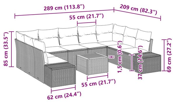 VidaXL Kerti Kanapé Szett 10 db Fekete polirattan