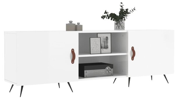 Fehér magasfényű szerelt fa TV-szekrény 150x30x50 cm
