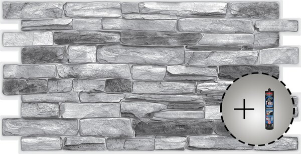 3D PVC falpanel Ezüstszürke palakő mintás csomag (10 db + 3 db T-REX ragasztó)