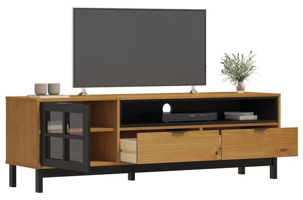 FLAM tömör fenyőfa TV-szekrény üvegajtóval 158 x 40 x 50 cm