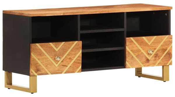 Barna és fekete tömör mangófa TV-szekrény 100x33,5x46 cm