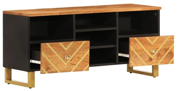 Barna és fekete tömör mangófa TV-szekrény 100x33,5x46 cm