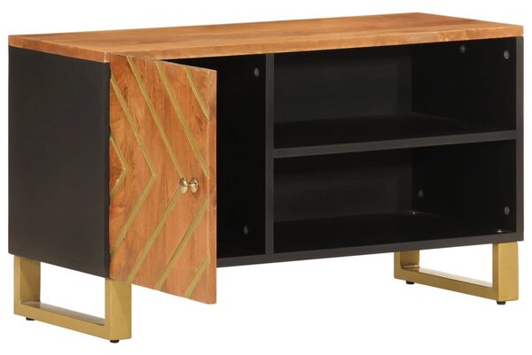 Barna és barna tömör mangófa TV-szekrény 80x31,5x46 cm