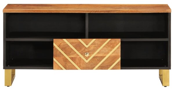 Barna és fekete tömör mangófa TV-szekrény 100x33,5x46 cm