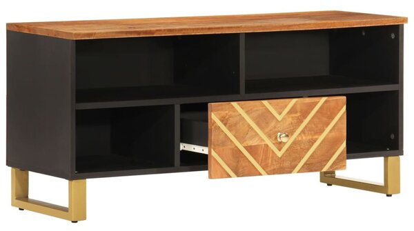 Barna és fekete tömör mangófa TV-szekrény 100x33,5x46 cm