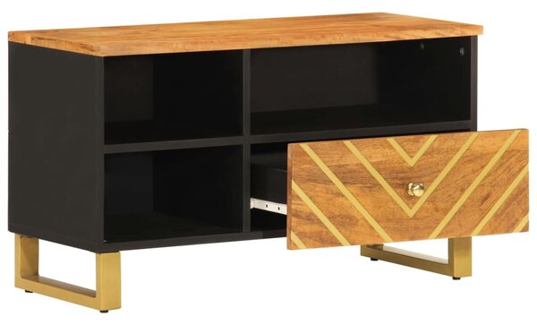 Barna és barna tömör mangófa TV-szekrény 80x33,5x46 cm