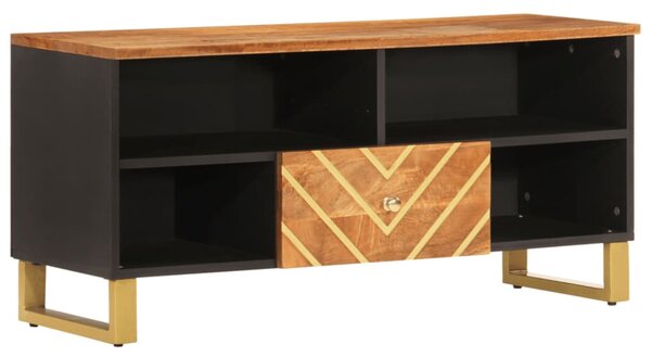 Barna és fekete tömör mangófa TV-szekrény 100x33,5x46 cm