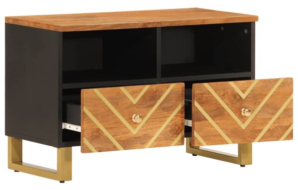 Fekete-barna tömör mangófa TV-szekrény 70 x 33,5 x 46 cm
