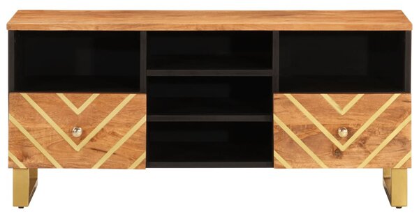 Barna és fekete tömör mangófa TV-szekrény 100x33,5x46 cm