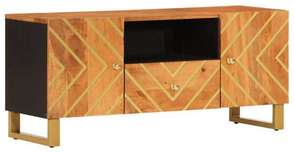Fekete-barna tömör mangófa TV-szekrény 105 x 33,5 x 46 cm