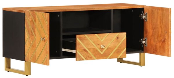 Fekete-barna tömör mangófa TV-szekrény 105 x 33,5 x 46 cm