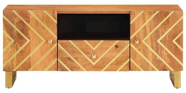 Fekete-barna tömör mangófa TV-szekrény 105 x 33,5 x 46 cm