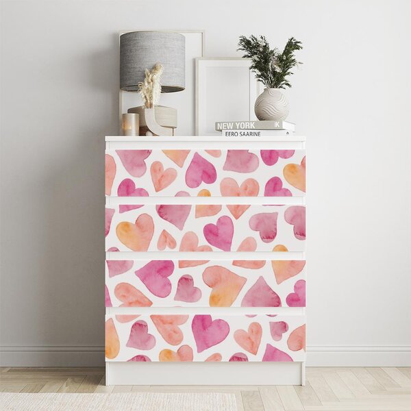 IKEA MALM bútormatrica - rózsaszín és narancssárga szívek