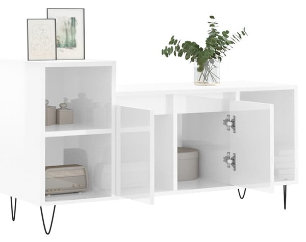 Fehér magasfényű szerelt fa TV-szekrény 100x35x55 cm