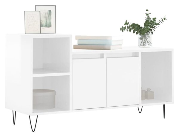 Fehér magasfényű szerelt fa TV-szekrény 100x35x55 cm